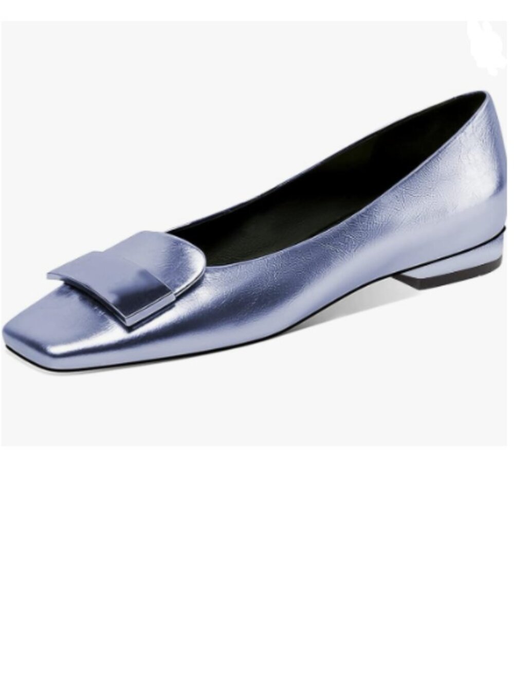 FSJ Cornflower Blue Glossy Metal Decoration Square Toe Low Heel Slip On Pumps